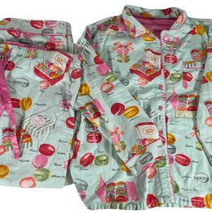Nick & Nora Womens Pajama Set XXL Mint Green Button Up L/S With Pants Macarons